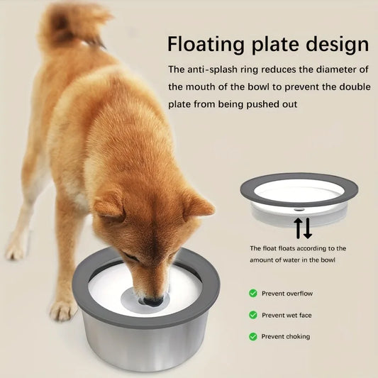 Stainless Steel Dog Water Bowl with Floating Disk Design, Anti-Spill Non-Wet Mouth Pet Drinking Bowl, Slow Feeder Water Dogs