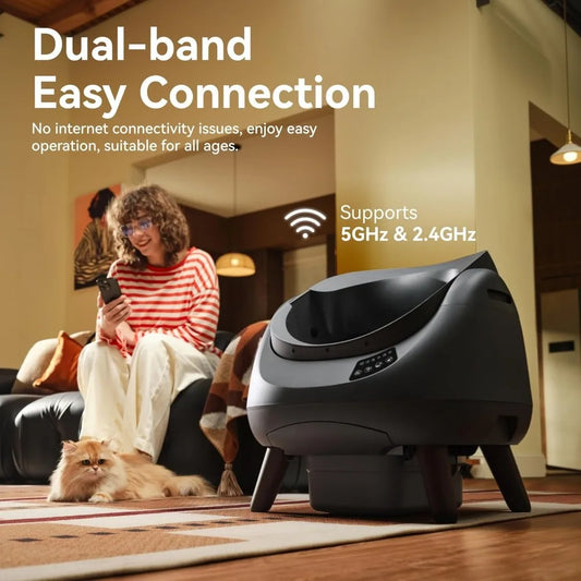 Self Cleaning 5G & 2.4G WiFi, Safe Anti-Pinch Automatic Litter Box Open Top