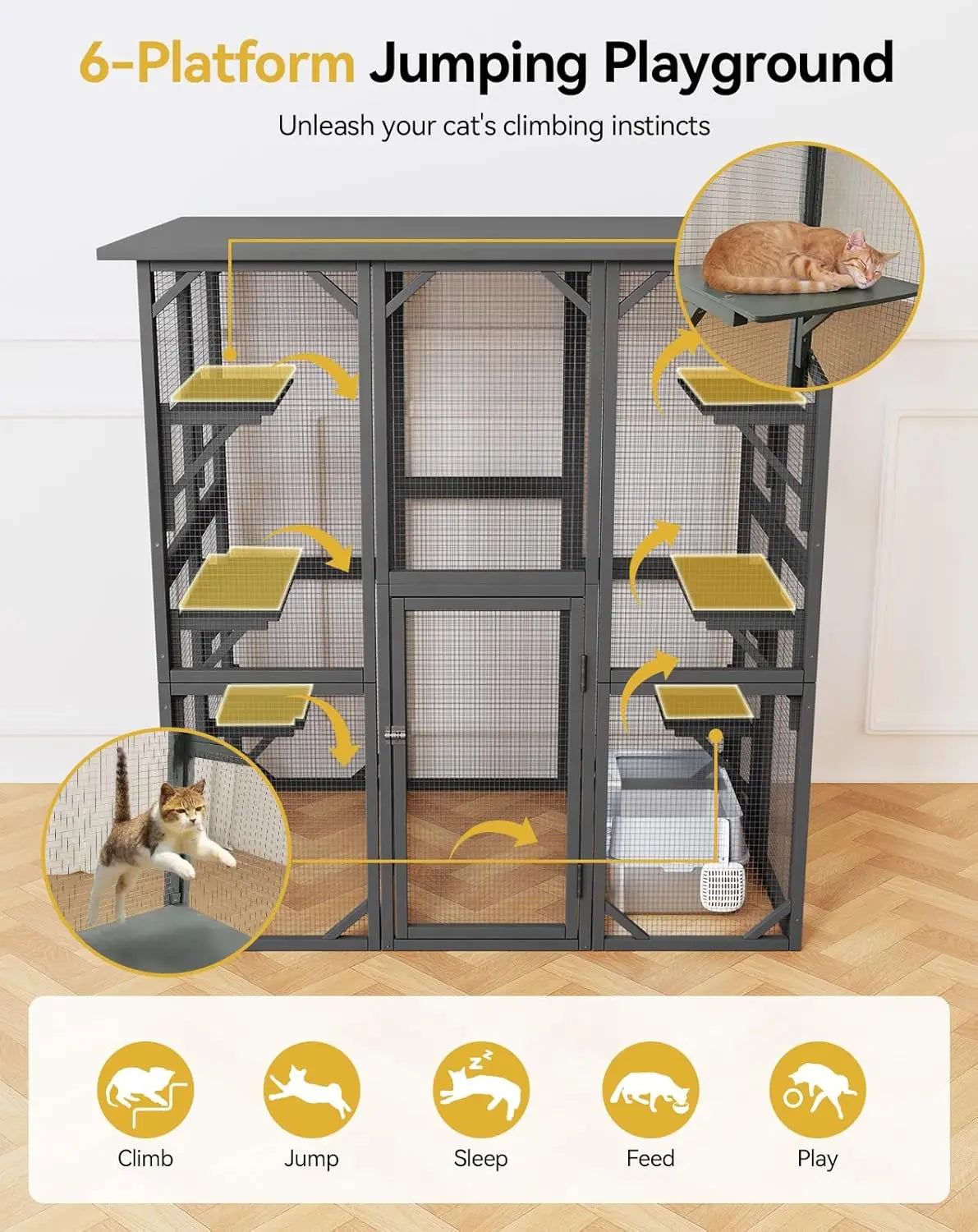 Large 71" Outdoor Cat Enclosure with Waterproof Roof, 3 Tier