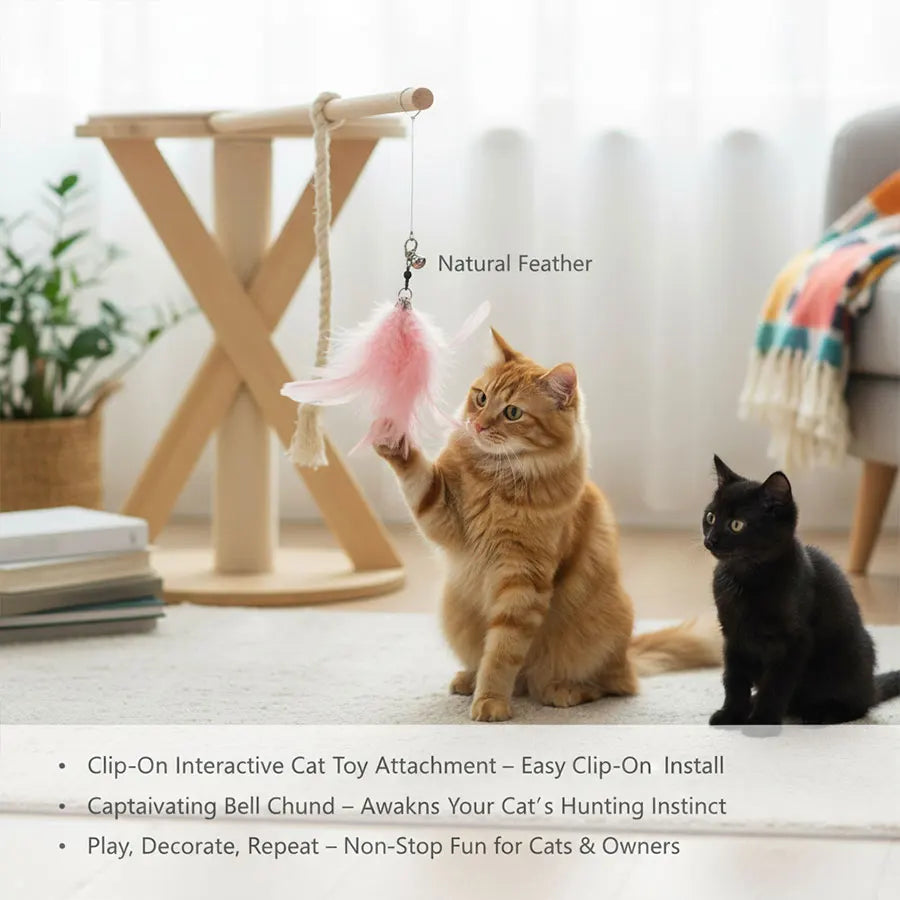 Interactive Cat Teaser Stick Bell Extended Rod Strong Suction Cup Hands-Free Indoor Play Toy