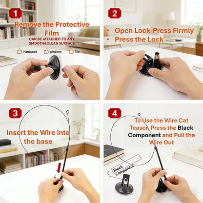 Interactive Cat Teaser Stick Bell Extended Rod Strong Suction Cup Hands-Free Indoor Play Toy