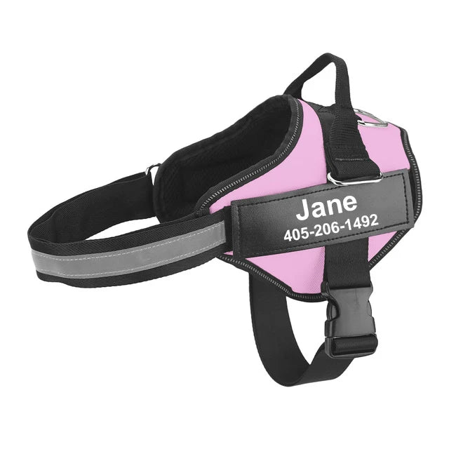 NO PULL Reflective Breathable Adjustable Harness For Dog Vest ID Custom Patch