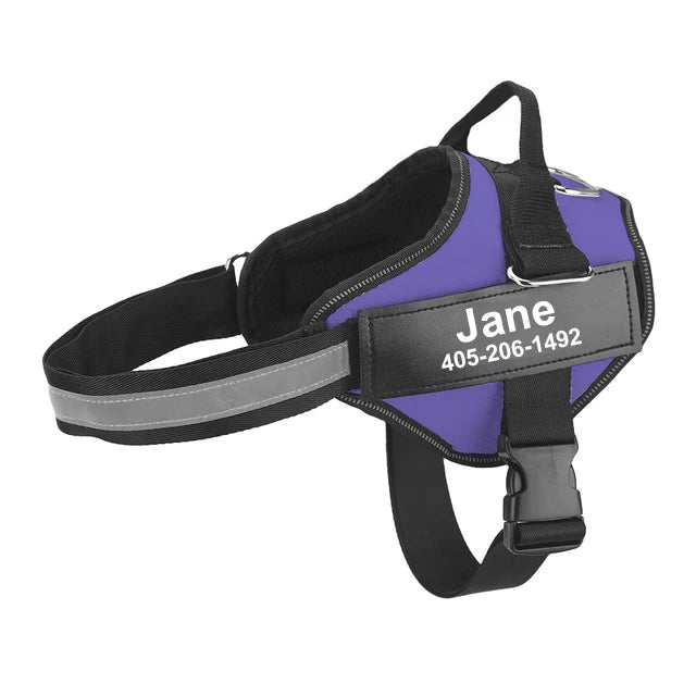 NO PULL Reflective Breathable Adjustable Harness For Dog Vest ID Custom Patch