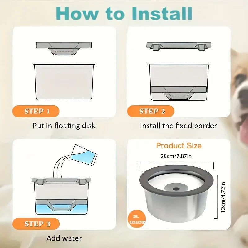 Stainless Steel Dog Water Bowl with Floating Disk Design, Anti-Spill Non-Wet Mouth Pet Drinking Bowl, Slow Feeder Water Dogs
