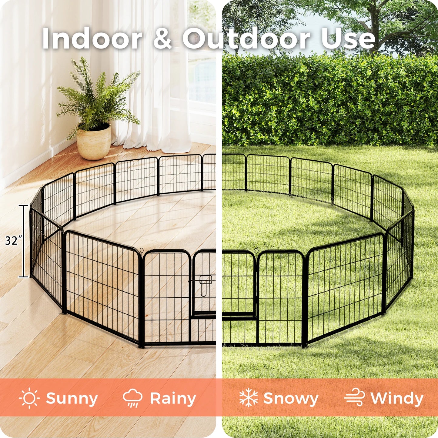 Dog Playpen with Door, Outdoor/Indoor Foldable Metal for Yard, RV Camping, DIY Pet Cage