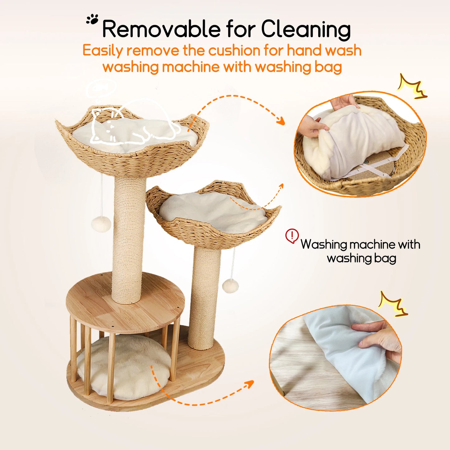 3-Tier Cat Tree Padded Plush Napping Perches Sisal Rope Scratching Posts and Hanging Toy