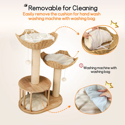 3-Tier Cat Tree Padded Plush Napping Perches Sisal Rope Scratching Posts and Hanging Toy