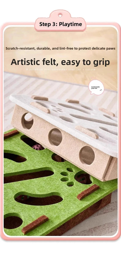 Cat Felt Puzzle Box With Ball Indoor Entertainment