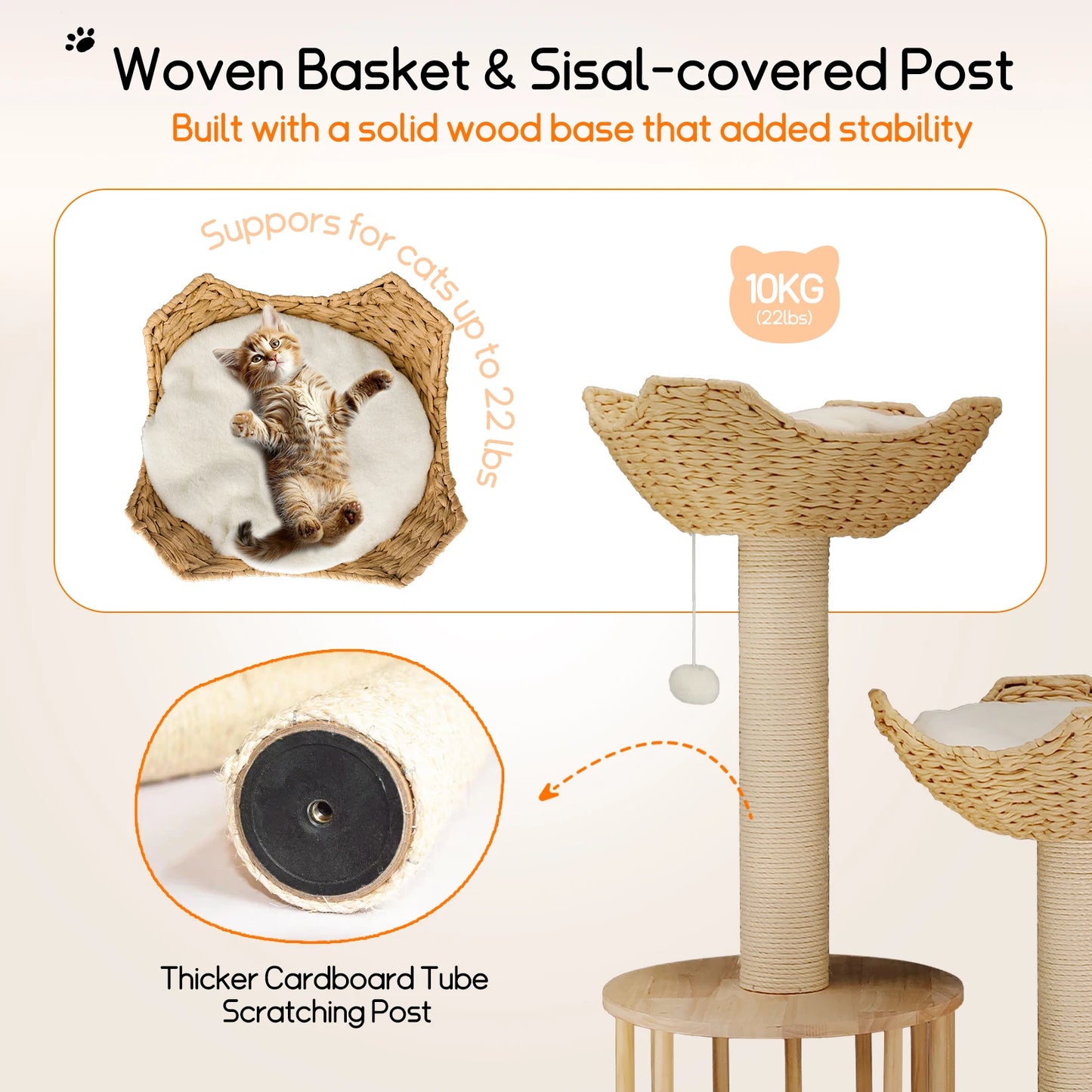 3-Tier Cat Tree Padded Plush Napping Perches Sisal Rope Scratching Posts and Hanging Toy
