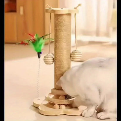 Interactive Cat Turntable Toy with Sisal Scratching Post