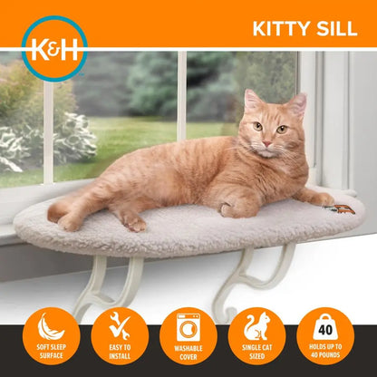 Kitty Sill Cat Window Perch for Large Cats, Orthopedic Window Hammock 40LBS, Washable Cover