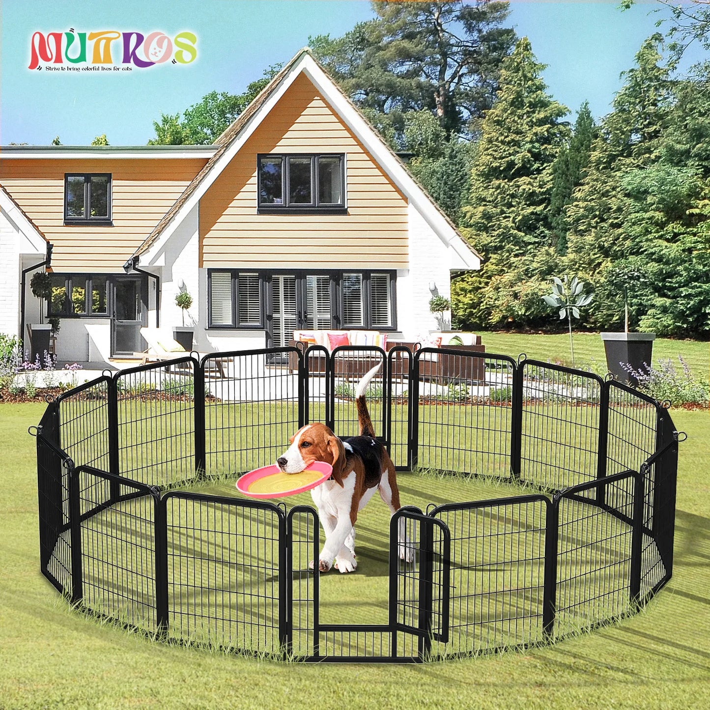 Dog Playpen with Door, Outdoor/Indoor Foldable Metal for Yard, RV Camping, DIY Pet Cage