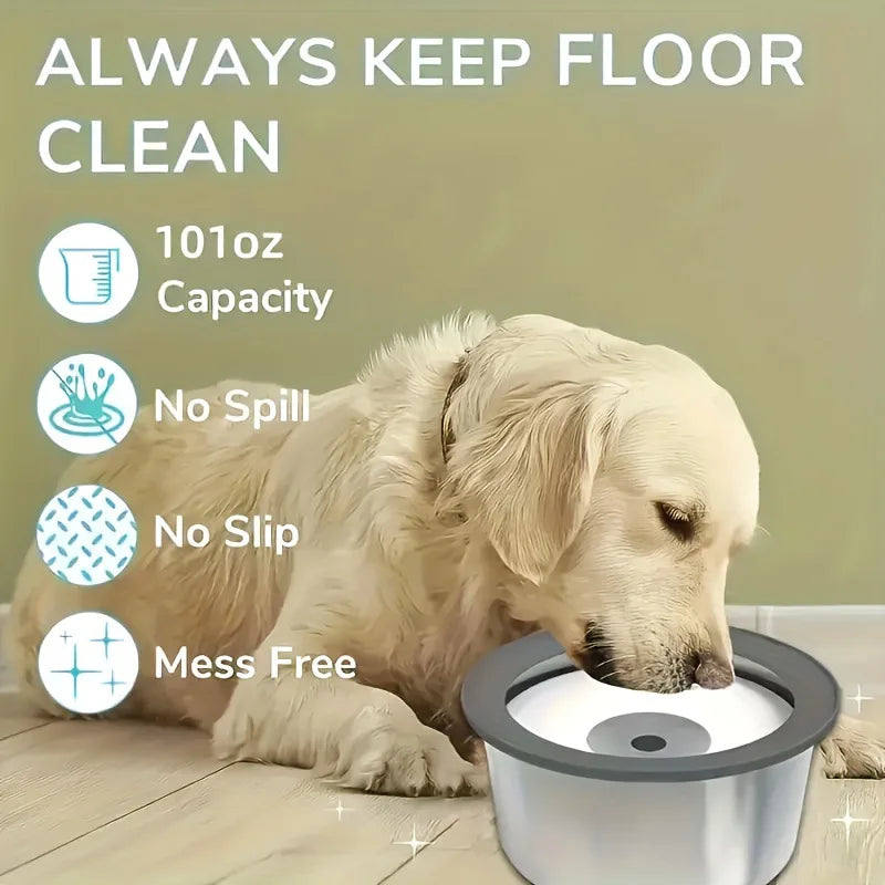 Stainless Steel Dog Water Bowl with Floating Disk Design, Anti-Spill Non-Wet Mouth Pet Drinking Bowl, Slow Feeder Water Dogs