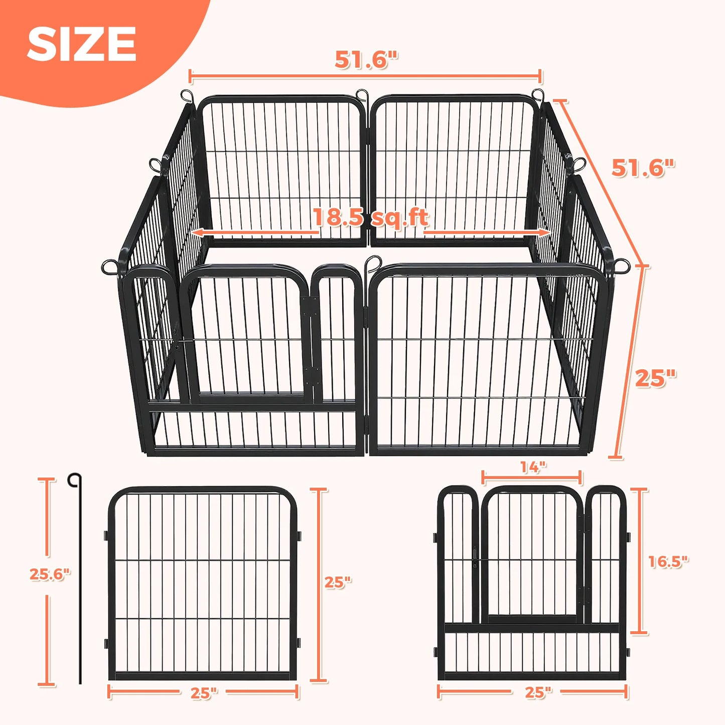 Dog Playpen with Door, Outdoor/Indoor Foldable Metal for Yard, RV Camping, DIY Pet Cage
