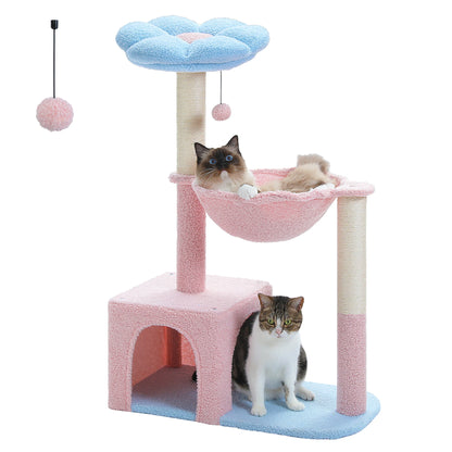 Flower Cat Tree with Large Metal Frame Hammock  with Sisal Scratching Posts for Small Indoor Cats