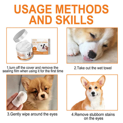 60pcs Eye Wet Wipes Stain Remover Dog Cat Wipes