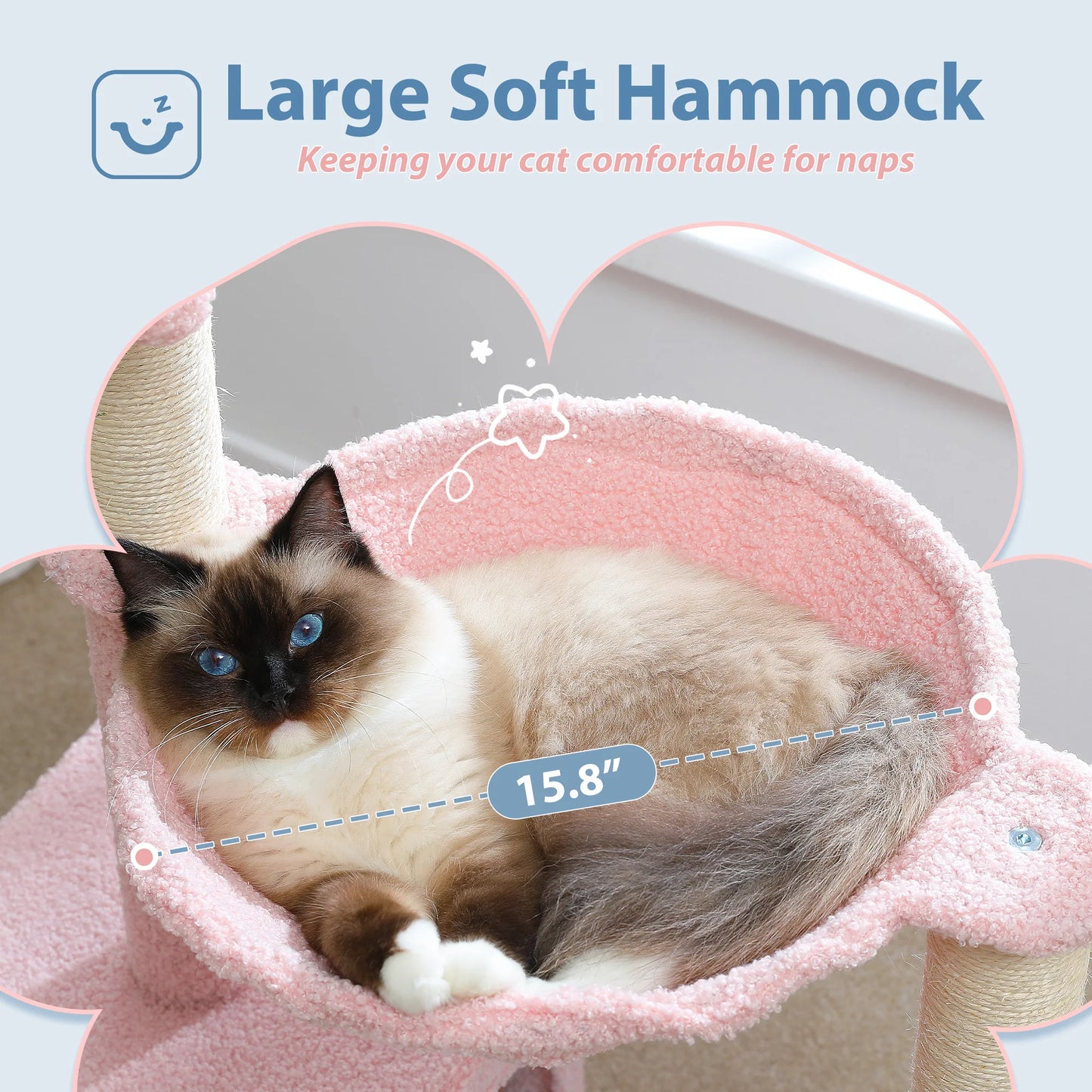 Flower Cat Tree with Large Metal Frame Hammock  with Sisal Scratching Posts for Small Indoor Cats