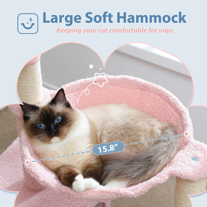 Flower Cat Tree with Large Metal Frame Hammock  with Sisal Scratching Posts for Small Indoor Cats