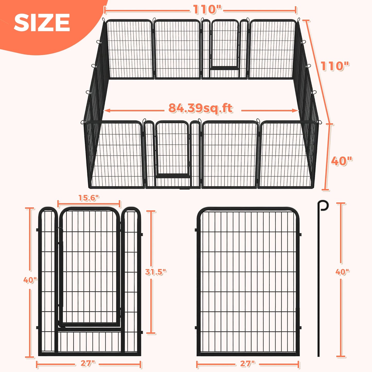 Dog Playpen with Door, Outdoor/Indoor Foldable Metal for Yard, RV Camping, DIY Pet Cage