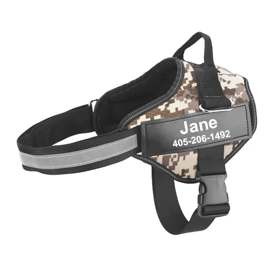 NO PULL Reflective Breathable Adjustable Harness For Dog Vest ID Custom Patch