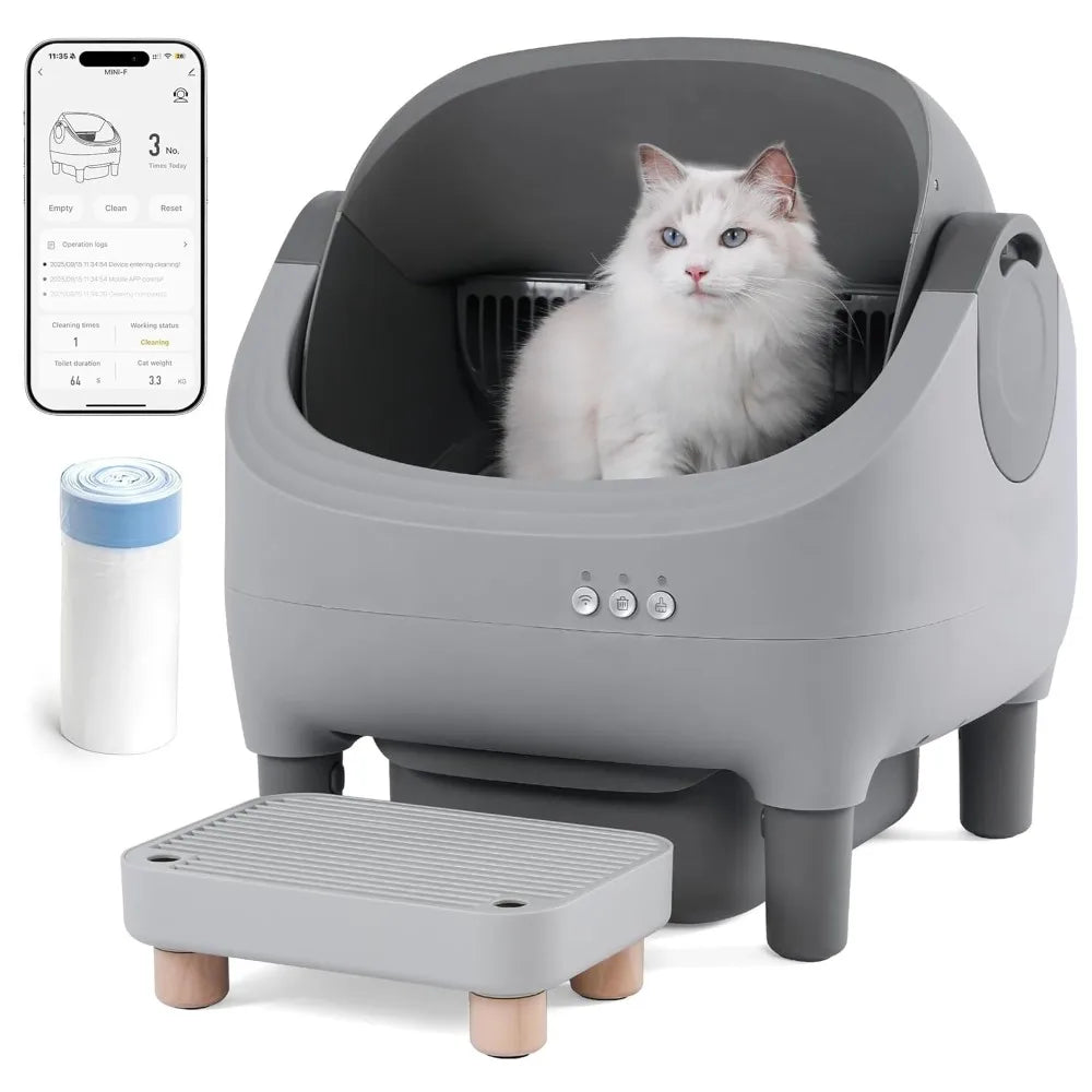 Self Cleaning Automatic Cat Litter Box with Raised Step, Large Open Top for Multi-Cat Families, Safe & Spacious