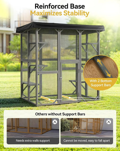 Large 71" Outdoor Cat Enclosure with Waterproof Roof, 3 Tier
