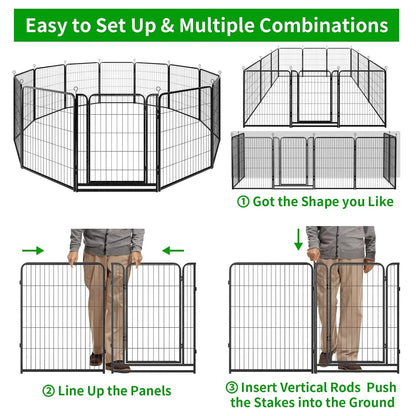 Playpen Outdoor Extra Wide 12 Piece Panels Heavy Duty Anti-Rust Coating-Strengthened Dog Fence 40" Height