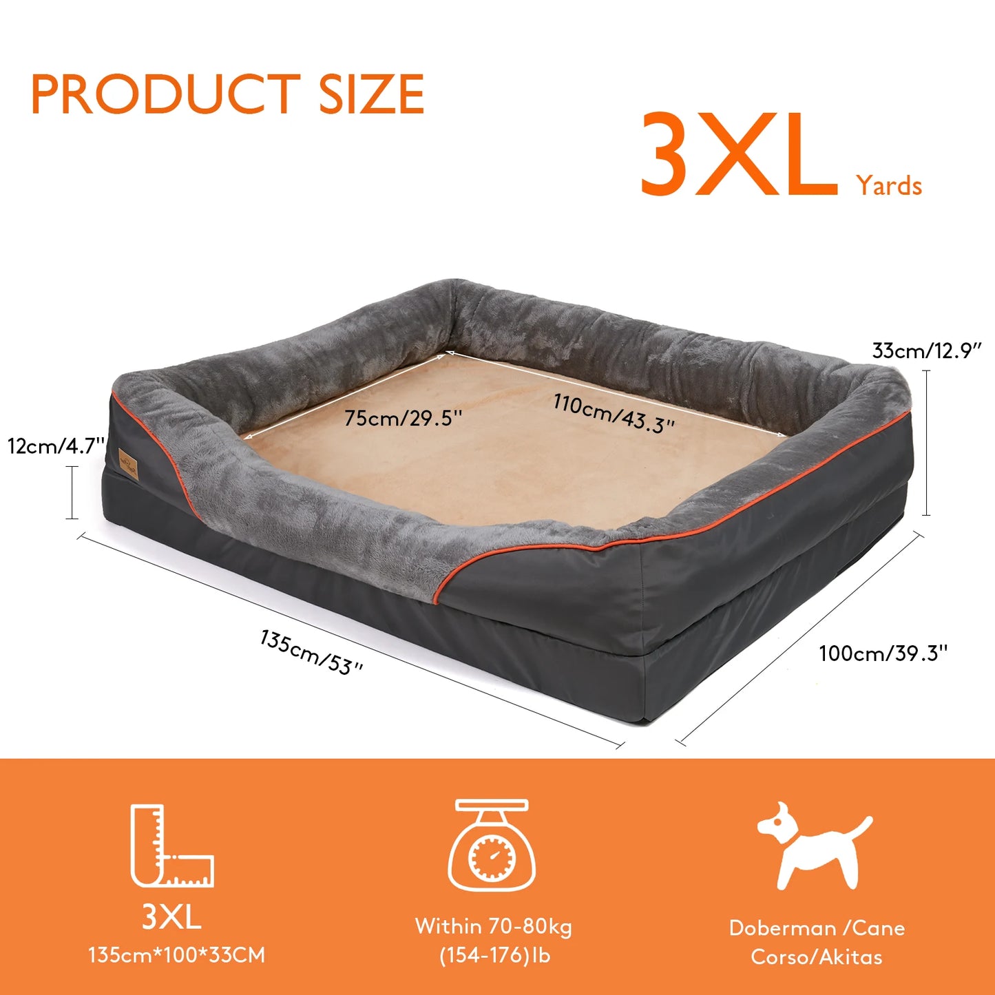 Super Soft Orthopedic Foam Pet Bed with Cotton-padded Bolster and Removable Cover