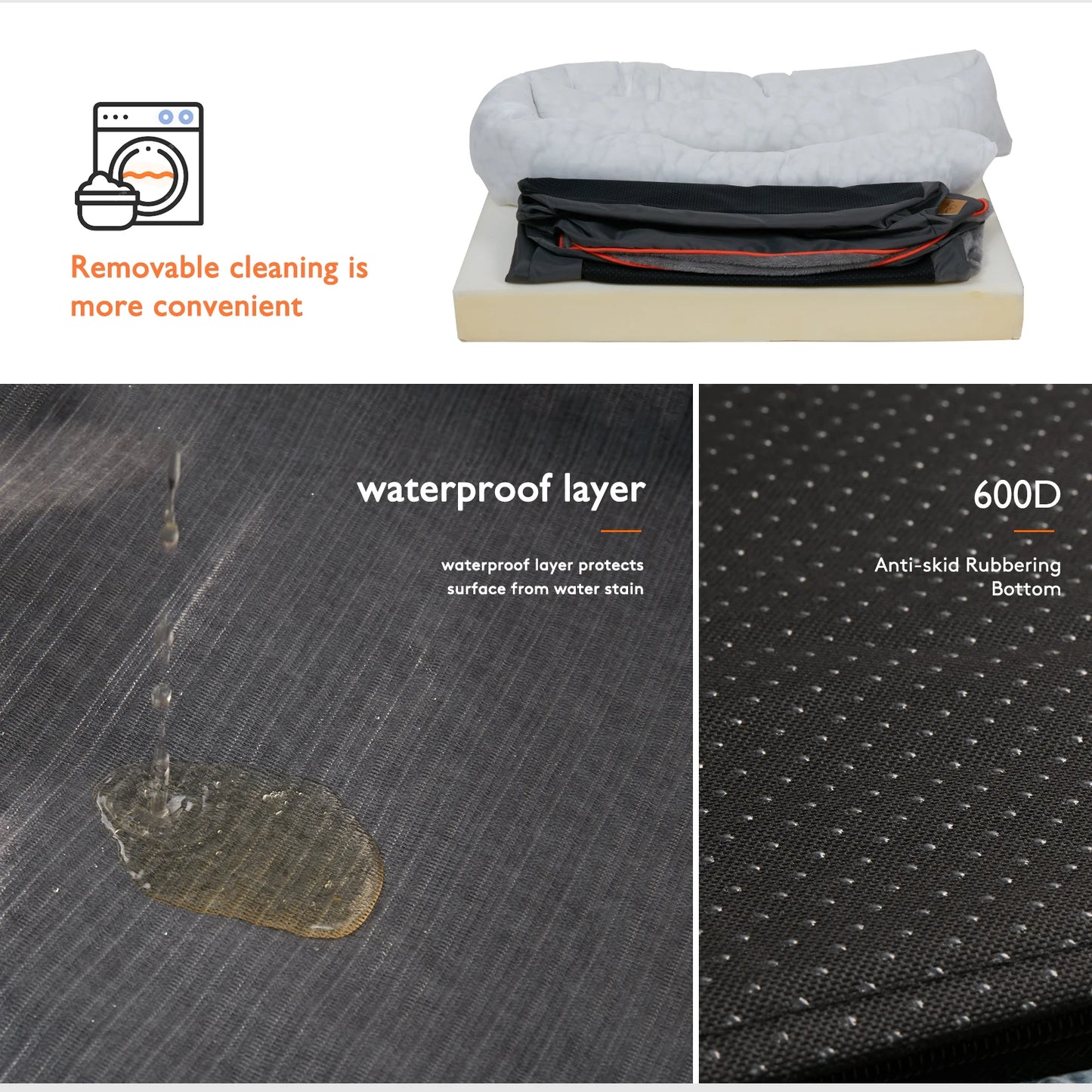 Super Soft Orthopedic Foam Pet Bed with Cotton-padded Bolster and Removable Cover