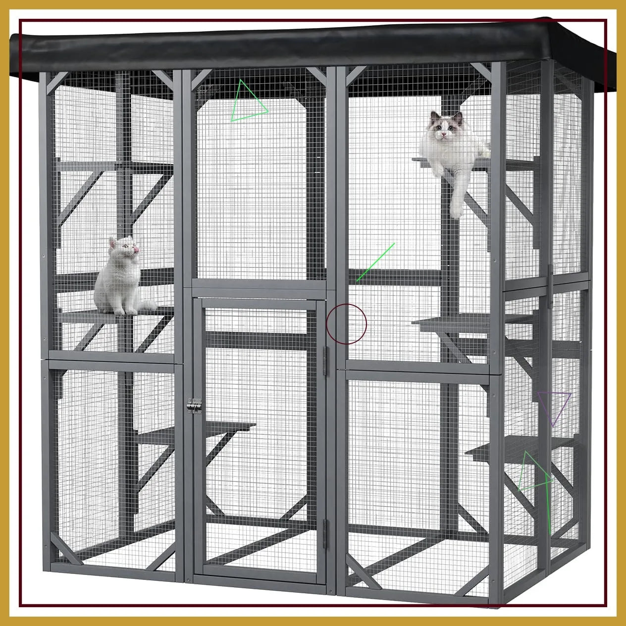 Large 71" Outdoor Cat Enclosure with Waterproof Roof, 3 Tier