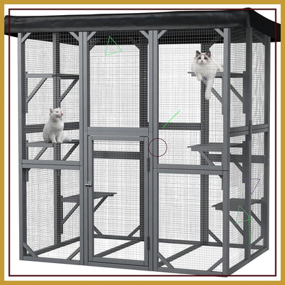 Large 71" Outdoor Cat Enclosure with Waterproof Roof, 3 Tier