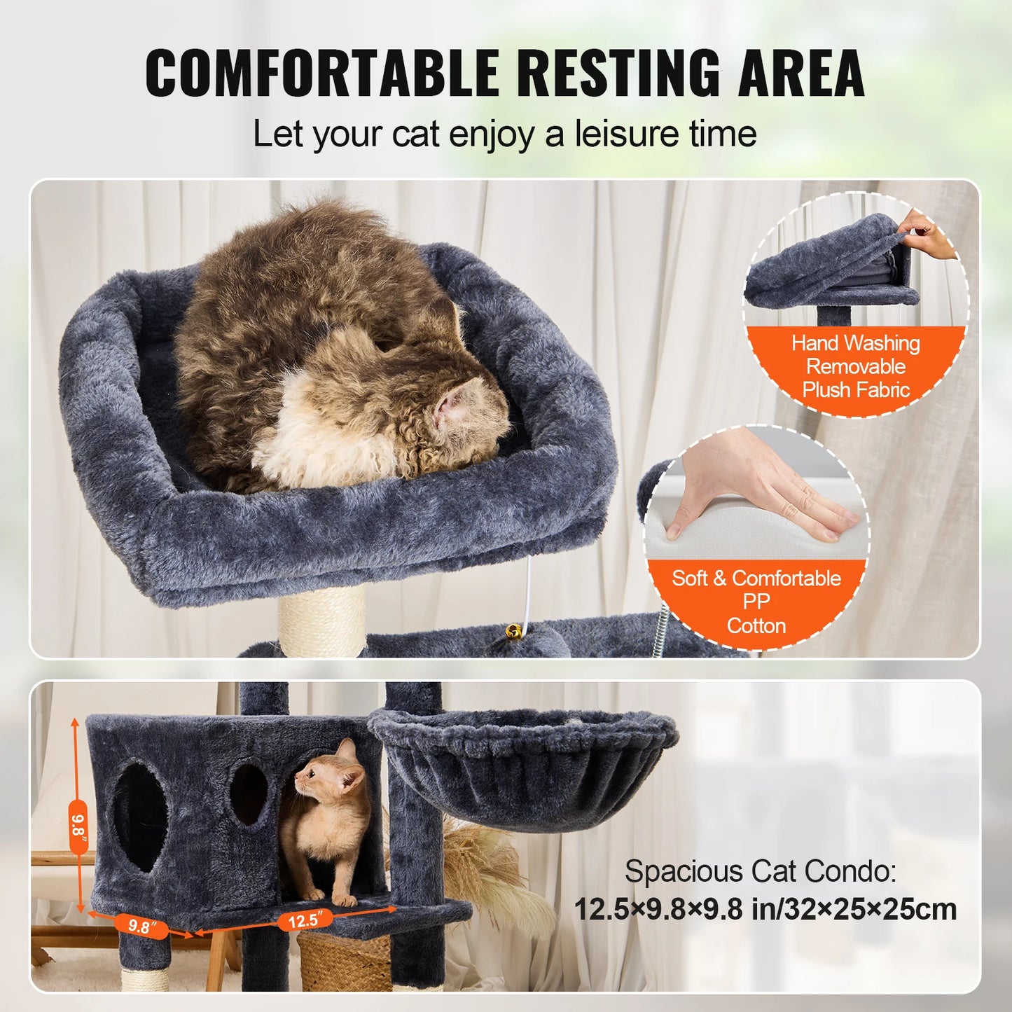 Cat Tower with Cat Condo Sisal Scratching Post Hammock and Top Perch