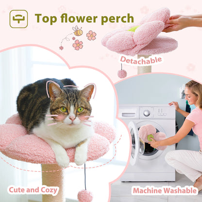 Flower Cat Tree with Large Metal Frame Hammock  with Sisal Scratching Posts for Small Indoor Cats