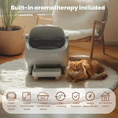 Self Cleaning Automatic Cat Litter Box with Raised Step, Large Open Top for Multi-Cat Families, Safe & Spacious