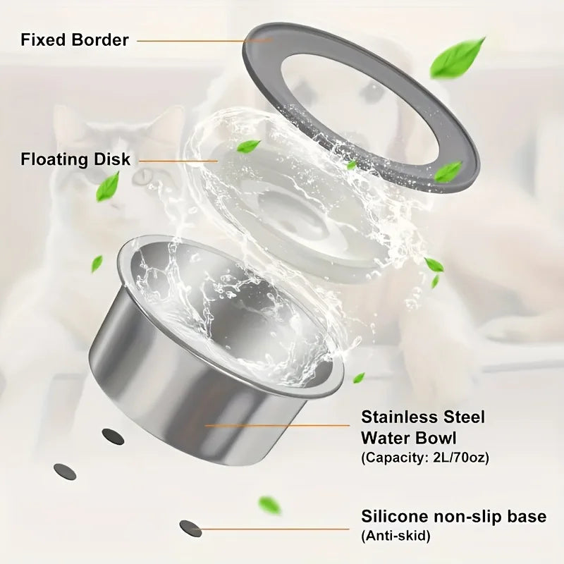 Stainless Steel Dog Water Bowl with Floating Disk Design, Anti-Spill Non-Wet Mouth Pet Drinking Bowl, Slow Feeder Water Dogs