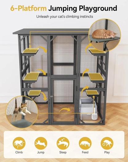 Large 71" Outdoor Cat Enclosure with Waterproof Roof, 3 Tier