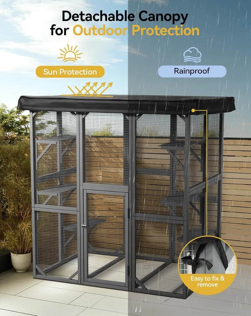 Large 71" Outdoor Cat Enclosure with Waterproof Roof, 3 Tier