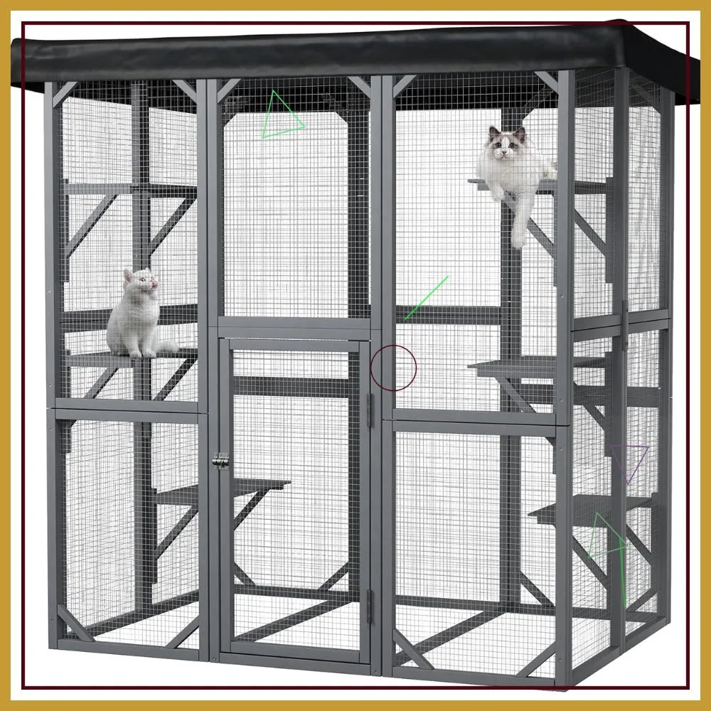 Large 71" Outdoor Cat Enclosure with Waterproof Roof, 3 Tier