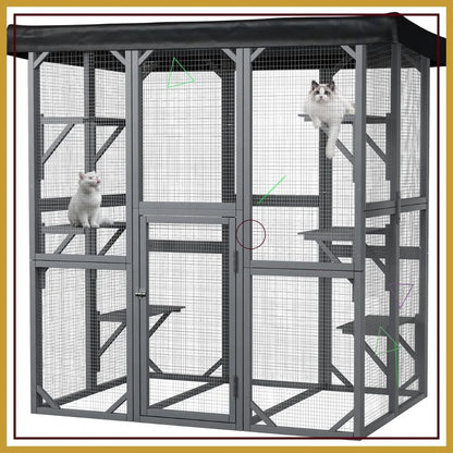 Large 71" Outdoor Cat Enclosure with Waterproof Roof, 3 Tier