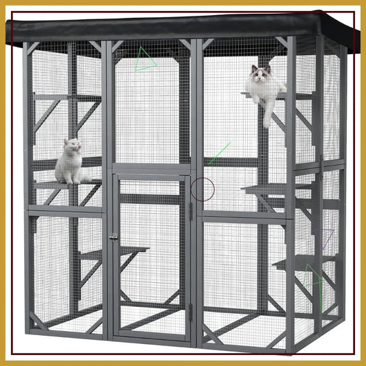 Large 71" Outdoor Cat Enclosure with Waterproof Roof, 3 Tier