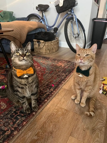 2 Pack Soft Corduroy Cat Collars with Bow Tie & Bell, Adjustable Breakaway