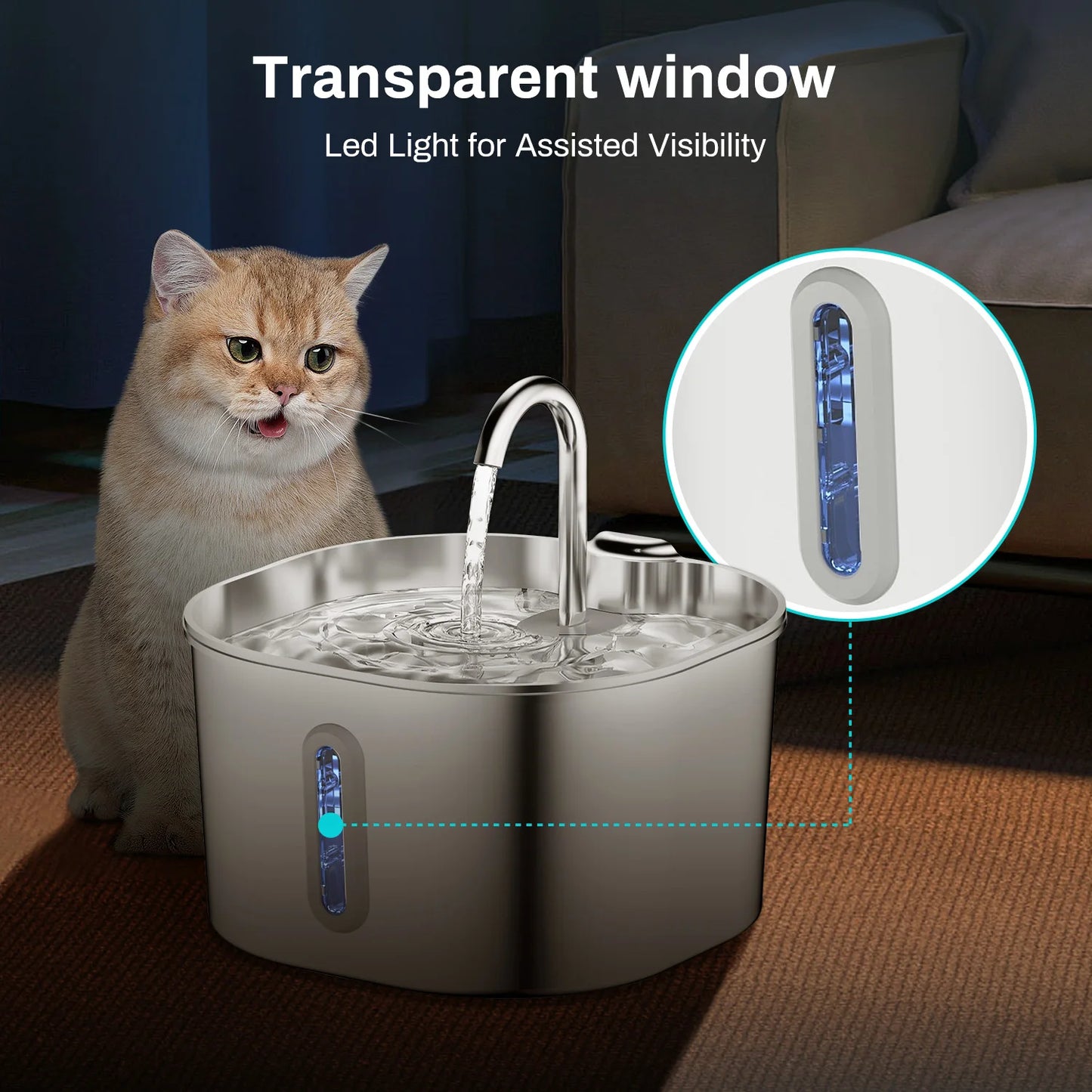 2.2L Automatic  Water Fountain Square Stainless Steel  with window