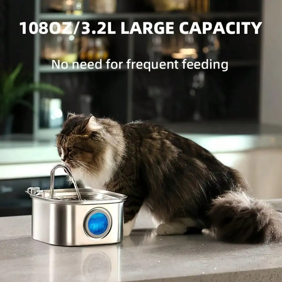 1pc 108.2oz Stainless Steel Quiet Water Fountain USB-Powered