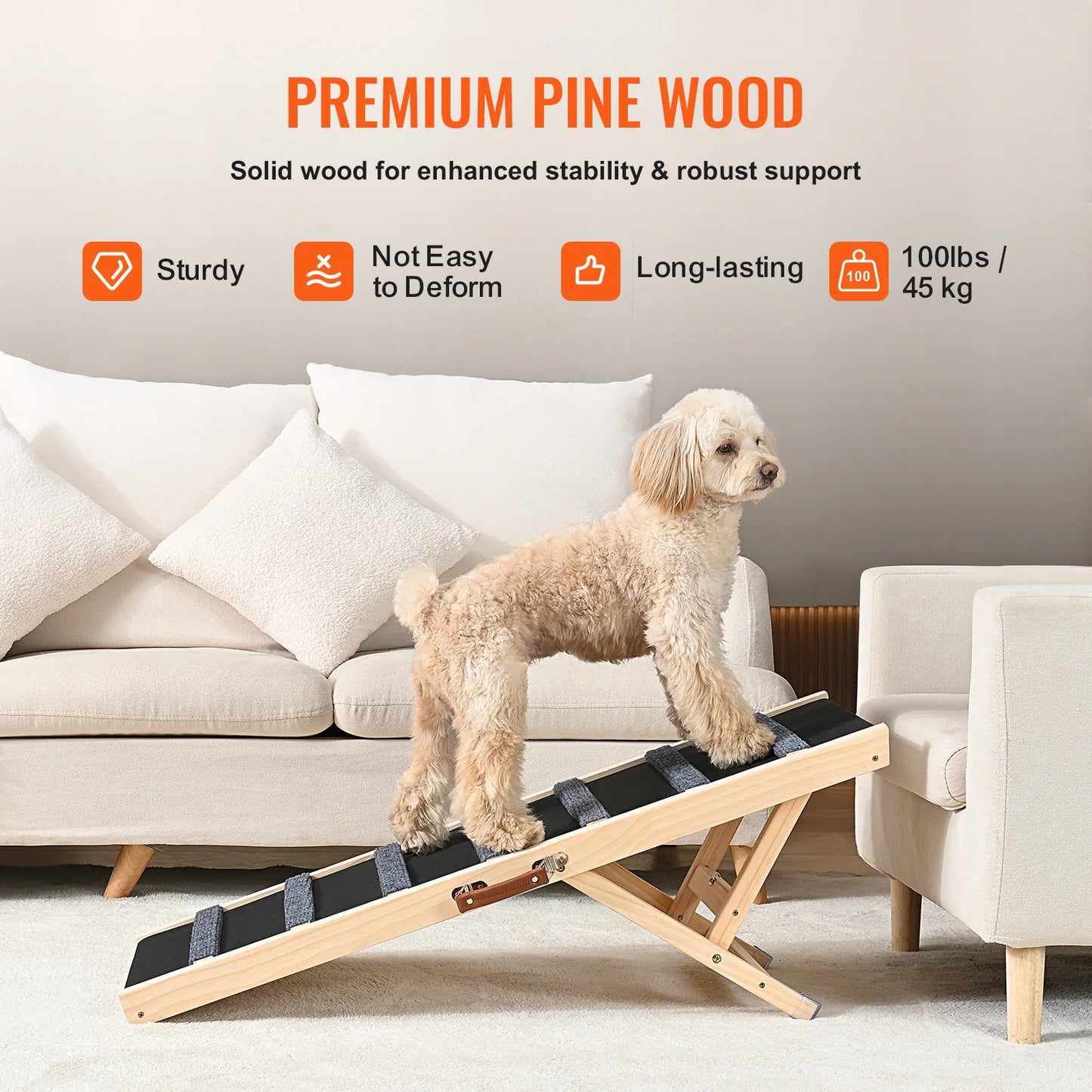 Dog Ramp Folding Ladder Anti-slip High Adjustable Wooden Pet Ramp Removable
