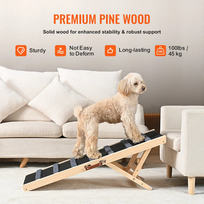 Dog Ramp Folding Ladder Anti-slip High Adjustable Wooden Pet Ramp Removable