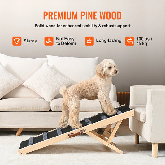 Dog Ramp Folding Ladder Anti-slip High Adjustable Wooden Pet Ramp Removable