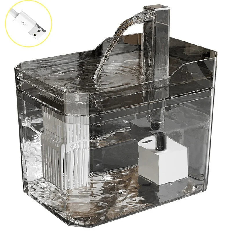 USB Cat Water Fountain with Auto Filter Transparent Anti-Dry Burning Recirculating Dispenser Includes Pump