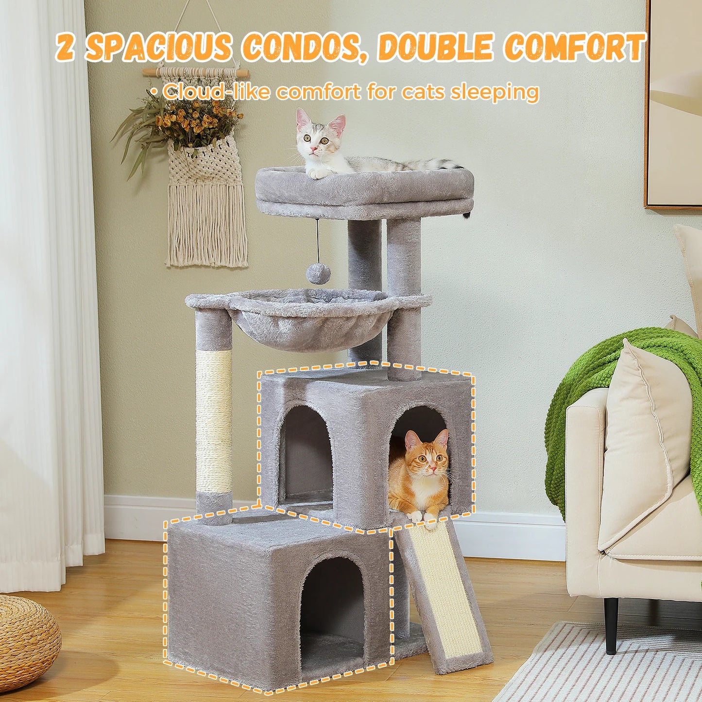 Large Cat Tree for Indoor Cats with Sisal Scratching Post