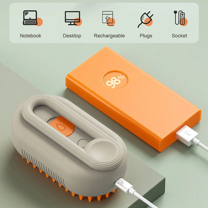 Cat /Dog Steam Brush 3 in 1 Electric USB Rechargeable Grooming Massage Comb for Pet