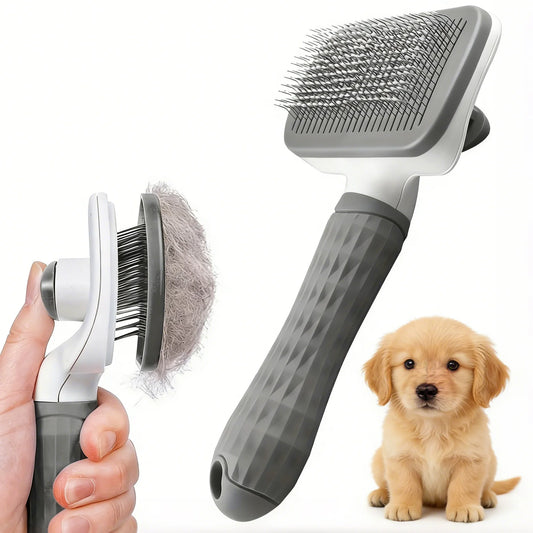Pet Grooming Brush with One-Click Hair Removal for Dogs & Cats